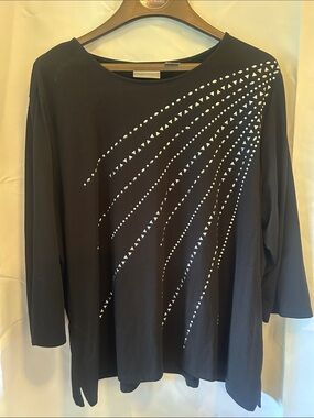 Alfred Dunner Black Long Sleeve Top with White Stud Trail